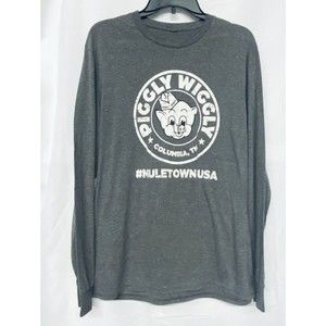 Piggly Wiggly Long Sleeve T Shirt Large Gray & White # Muletown USA Columbia TN